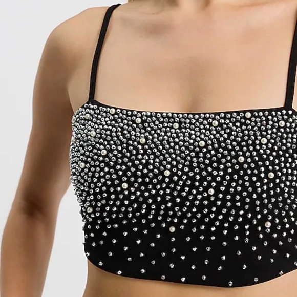 Express Black Embellished Crop Top Size Small NWT - Picture 5 of 8
